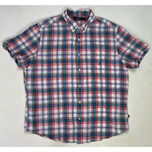 NAUTICA Plaid Linen Blend Button Up Shirt Men XL Multicolor Short Sleeve